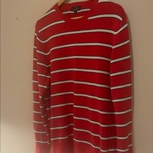 Brooks Brothers Red Striped Crewneck Sweater with White and Navy Stripes